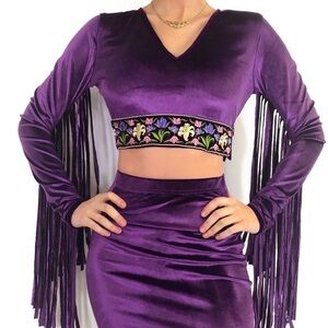 Beautiful Purple Embroidered Fringe Crop Top, Size L